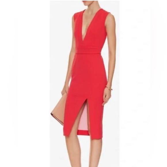 Nicholas for Intermix Deep V Red Fitted Dress w Slit Size 4 (EXCLUSIVE) - Picture 1 of 5